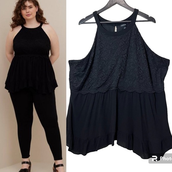 Torrid Babydoll Gauze With Lace Halter Tank Top - Picture 1 of 16